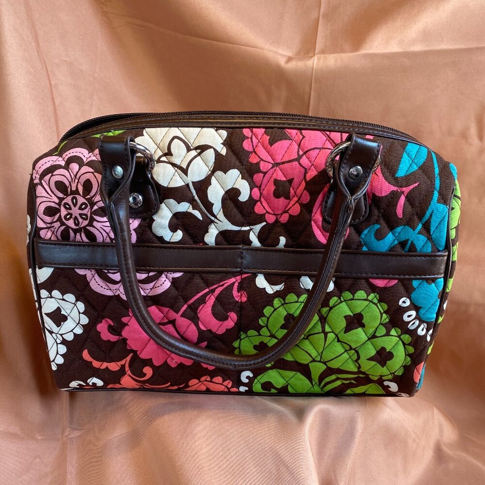 EUC Vera Bradley Retired Floral Lola Satchel Tote Purse Brown Base and Handles